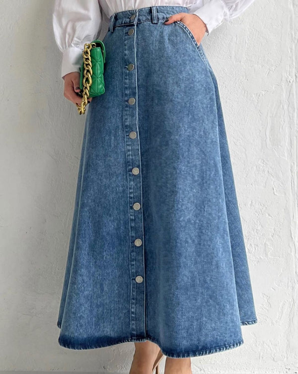 Buttoned Jeans Skirt - Faya Boutique