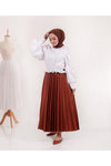 Women'S Leather Looking Pleated Liner Lined Skirt PN:6023028 Modayseli