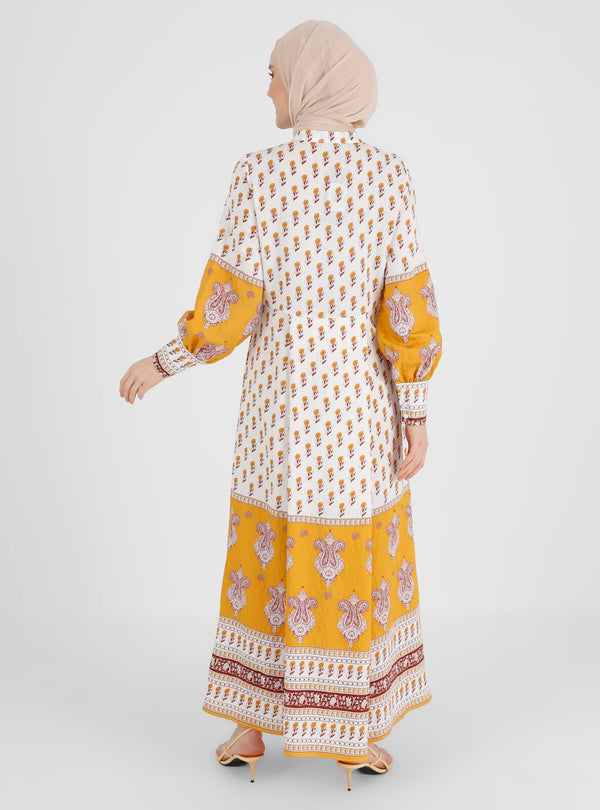 Border Patterned Belted Dress - Refka