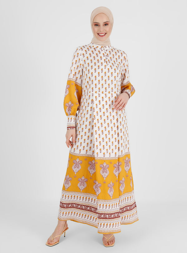 Border Patterned Belted Dress - Refka