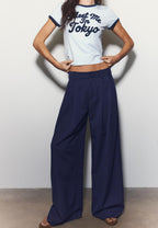 Wide-leg tailored trousers with darts