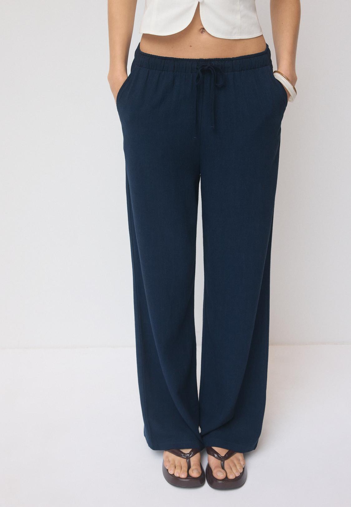 Flowing linen-effect trousers