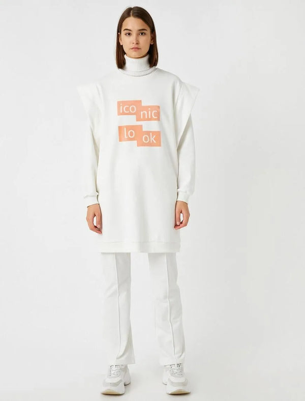 Cotton Padded Text Printed Long Sleeve Sweatshirt - Koton