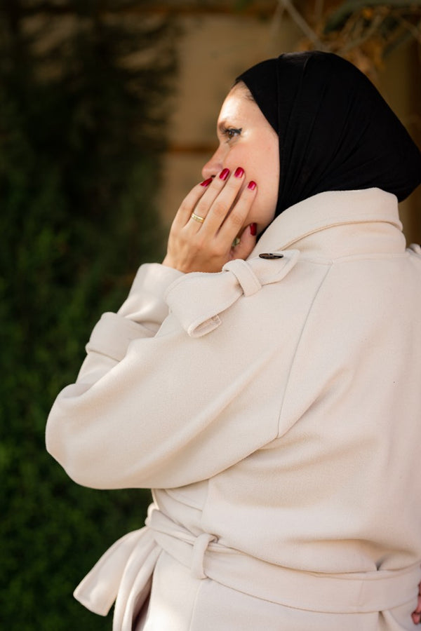 Wool coat with waist belt