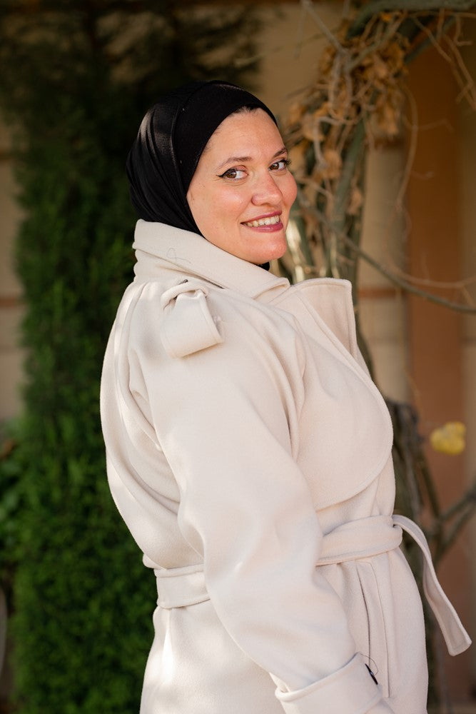 Wool coat with waist belt
