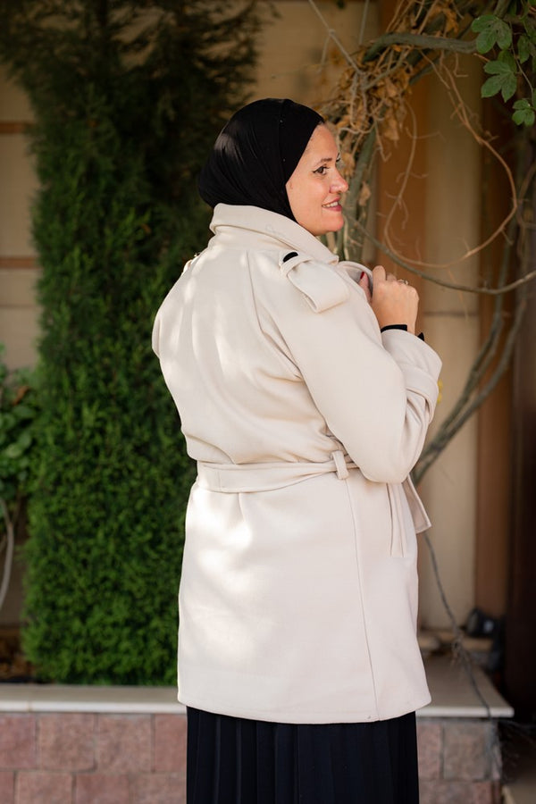 Wool coat with waist belt