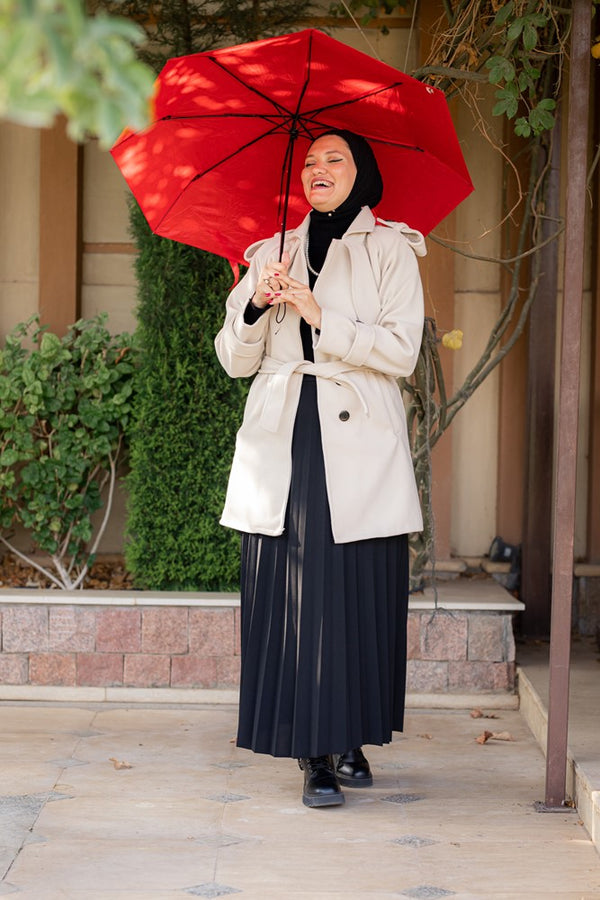 Wool coat with waist belt