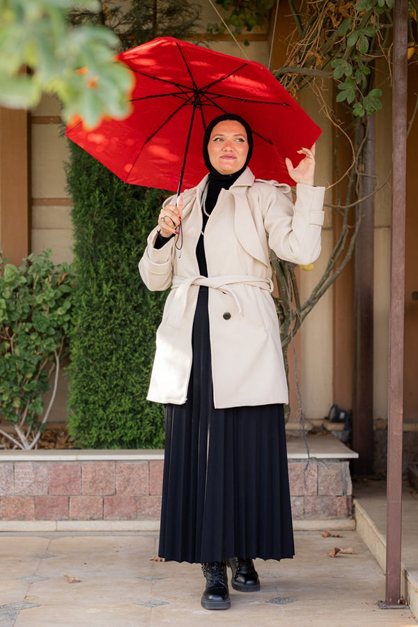 Wool coat with waist belt