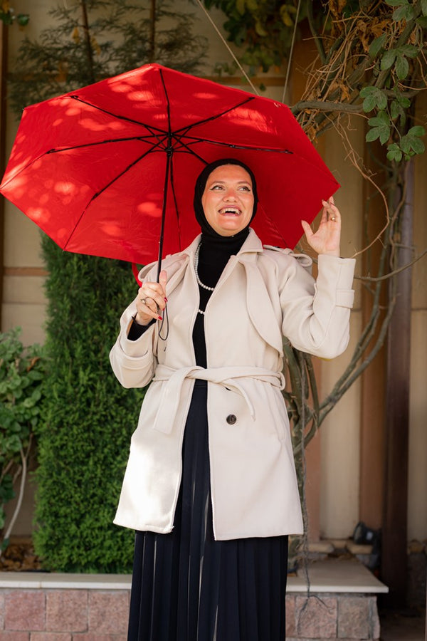 Wool coat with waist belt