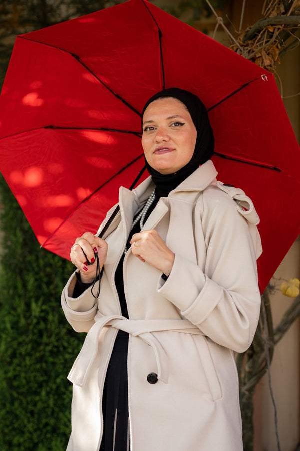 Wool coat with waist belt