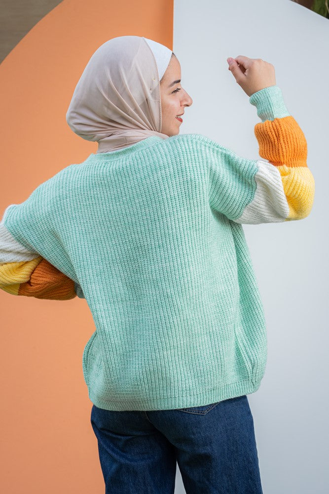 كارديجان تريكو اوفر سايز بأكمام ملونة