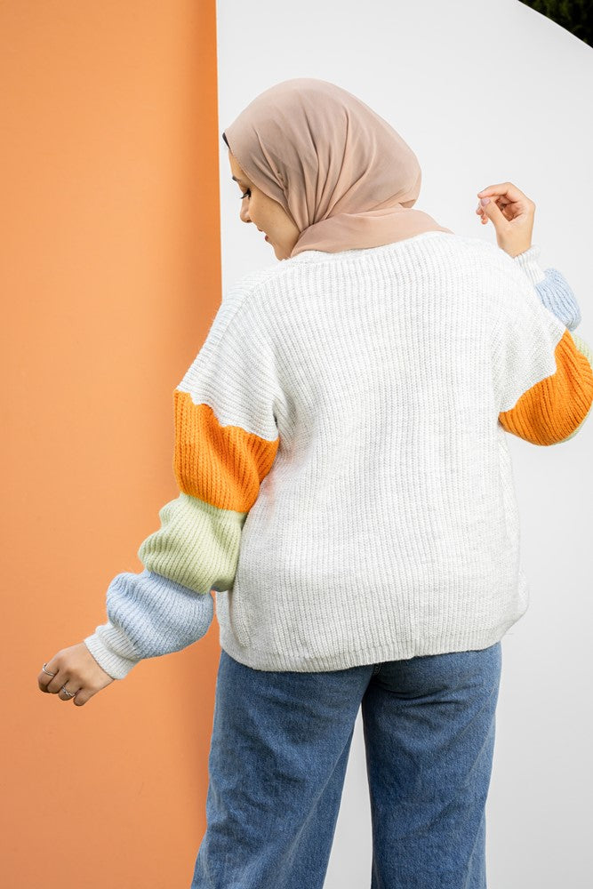 كارديجان تريكو اوفر سايز بأكمام ملونة