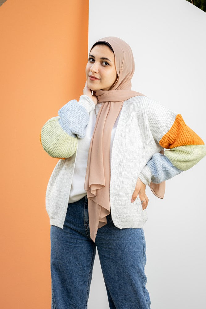كارديجان تريكو اوفر سايز بأكمام ملونة