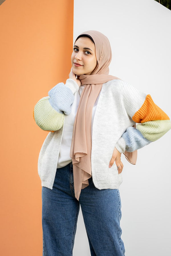 كارديجان تريكو اوفر سايز بأكمام ملونة