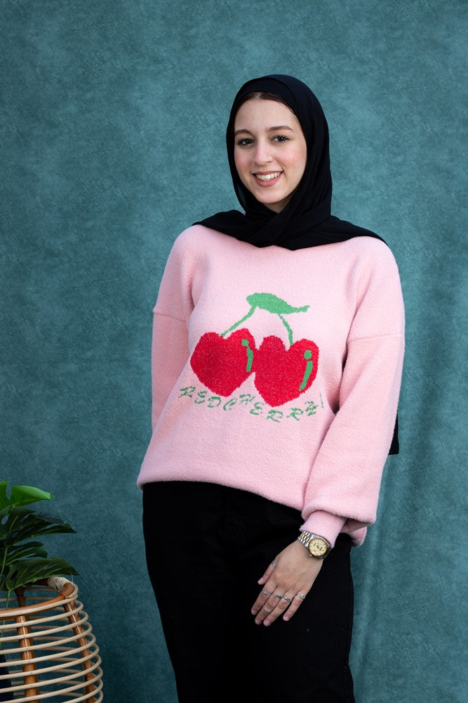 سويتر صوف بنقشة الكرز