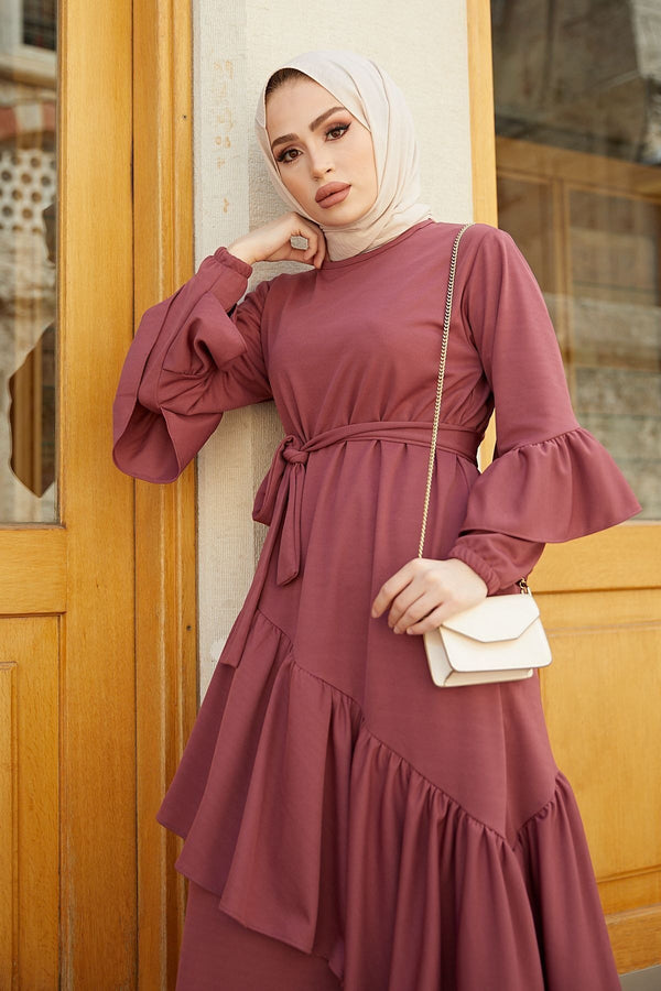 Women's Asymmetric Ruffle Detailed Dress - FestModa