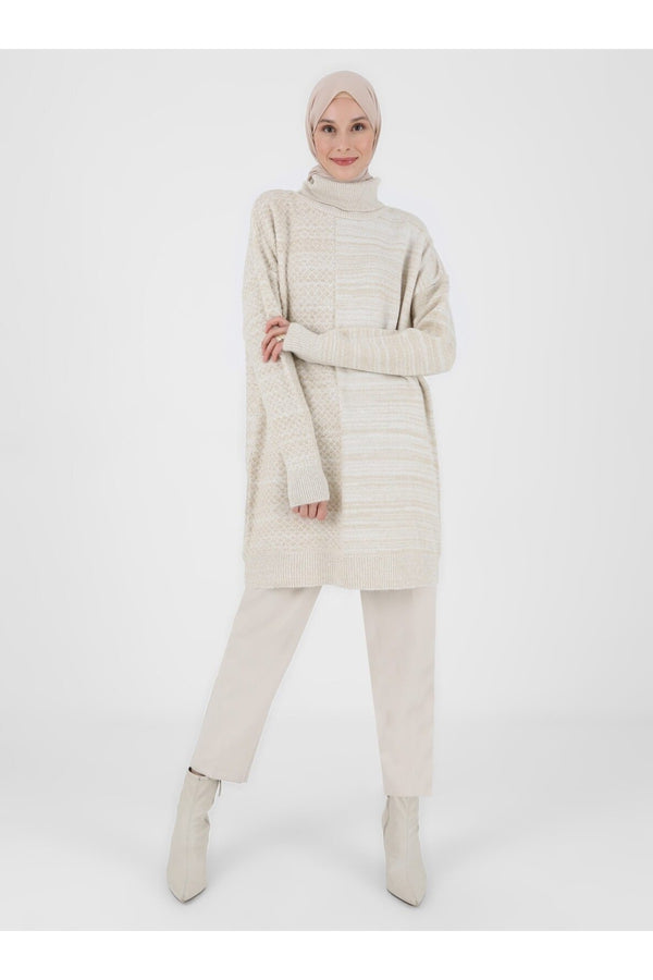Turtleneck Silvery Knitwear Tunic - Beige - Woman PN:6028398