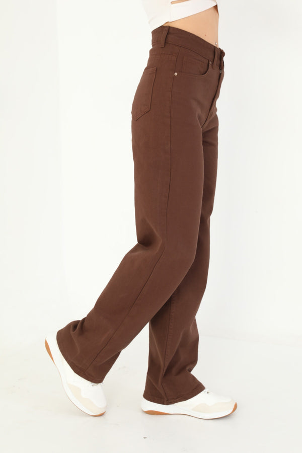 Women's Brown Wide Leg Palazzo High Waist Trousers - Bikelife