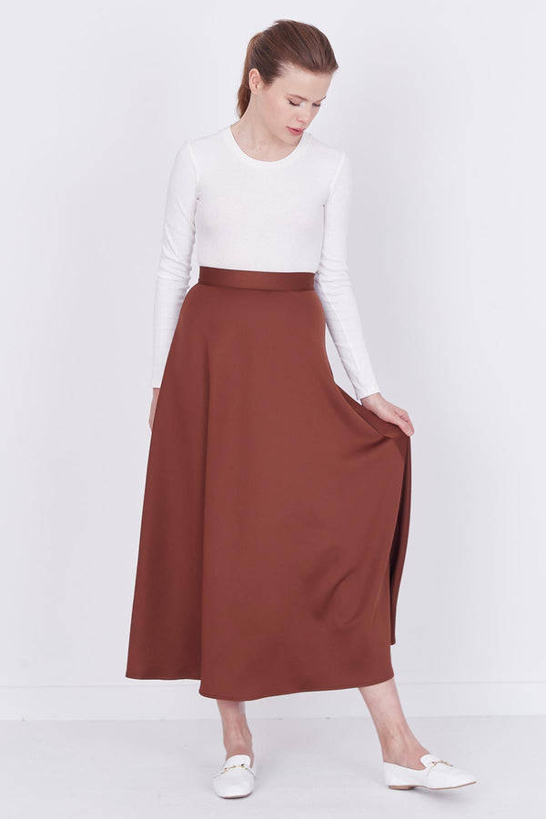 Zipper Long Scuba Skirt Materialist - Brown