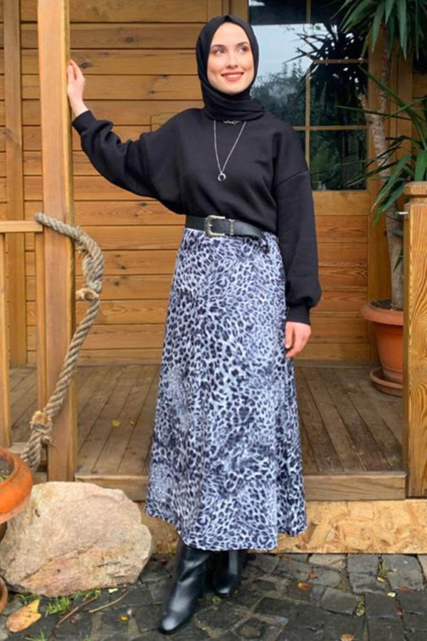 Leopard Cotton Satin Skirt Ceylan Otantik