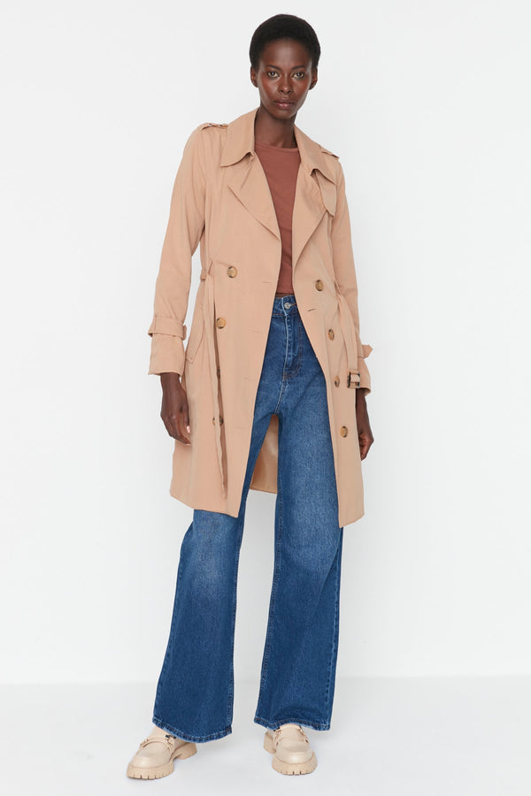 Camel Belted Windbreaker Detailed Long Trench Coat TWOSS21TR0020 PN:6028229
