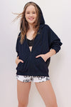 Women's Navy Blue Hooded Double Pockets Zippered Seasonal Sweatshirt Alc-667-001 PN:605476